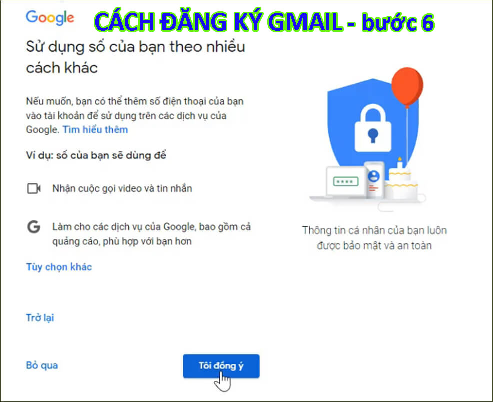 Cách đăng ký tài khoản gmail chọn tôi đồng ý