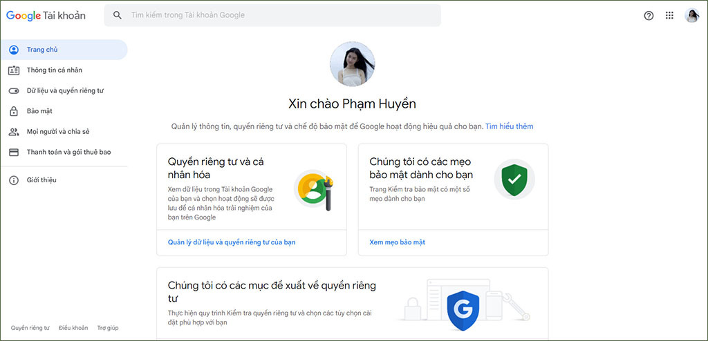 Đăng ký tài khoản Gmail thành công- giao diện quản lý