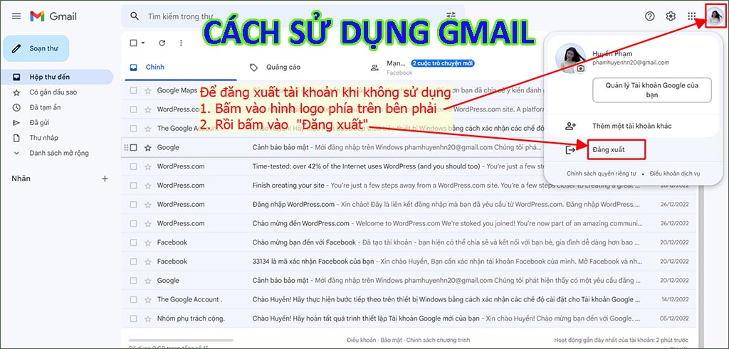 Hướng dẫn cách sử dụng Gmail đăng xuất khi không sử dụng